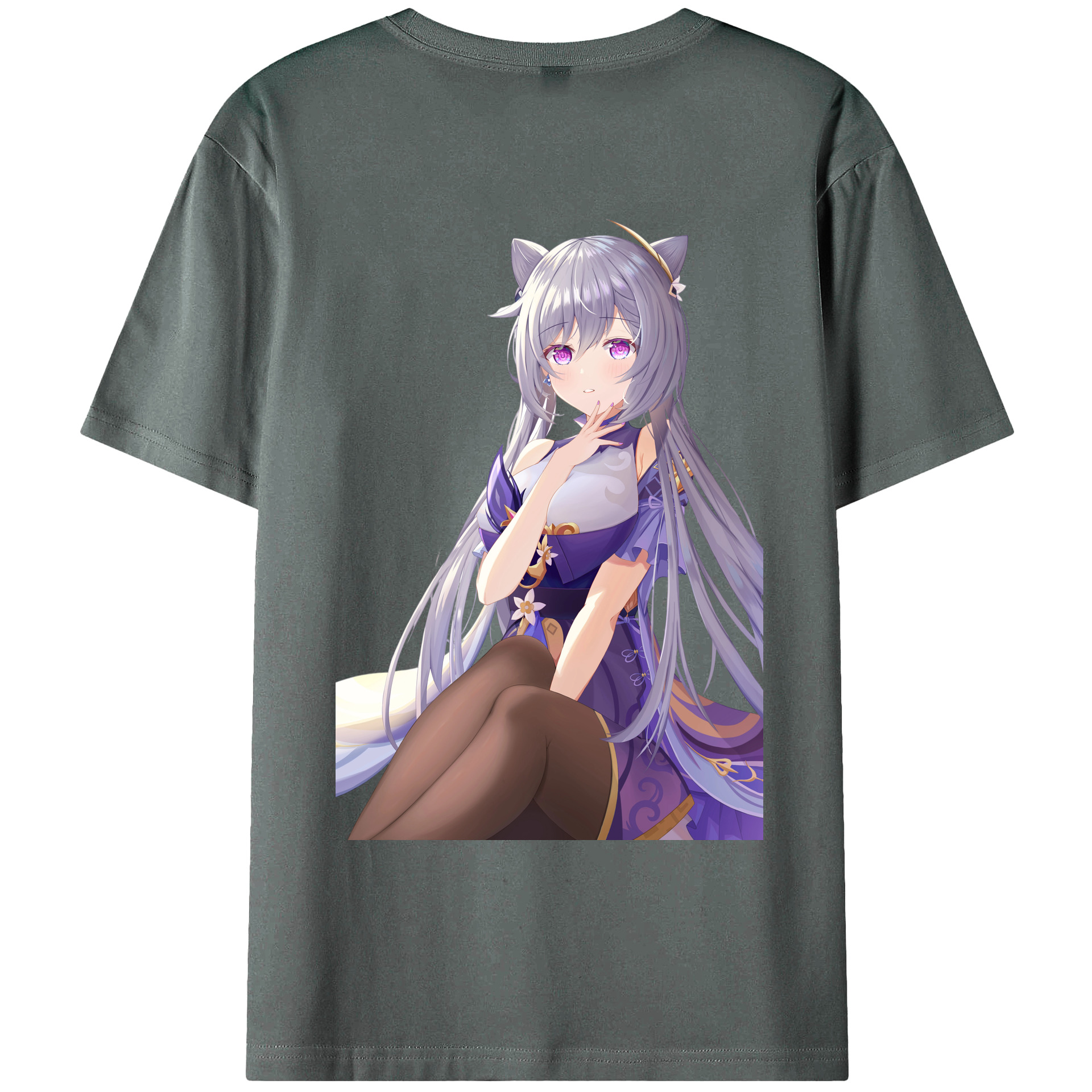 げんし神 刻晴 こくせい genshin Kokusei 綿100％ メンズ半袖Tシャツ（バックプリント） 通気性